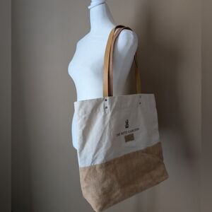 The Ritz-Carlton Canvas Tote Bag Burlap Bottom Leather Handles Made In India